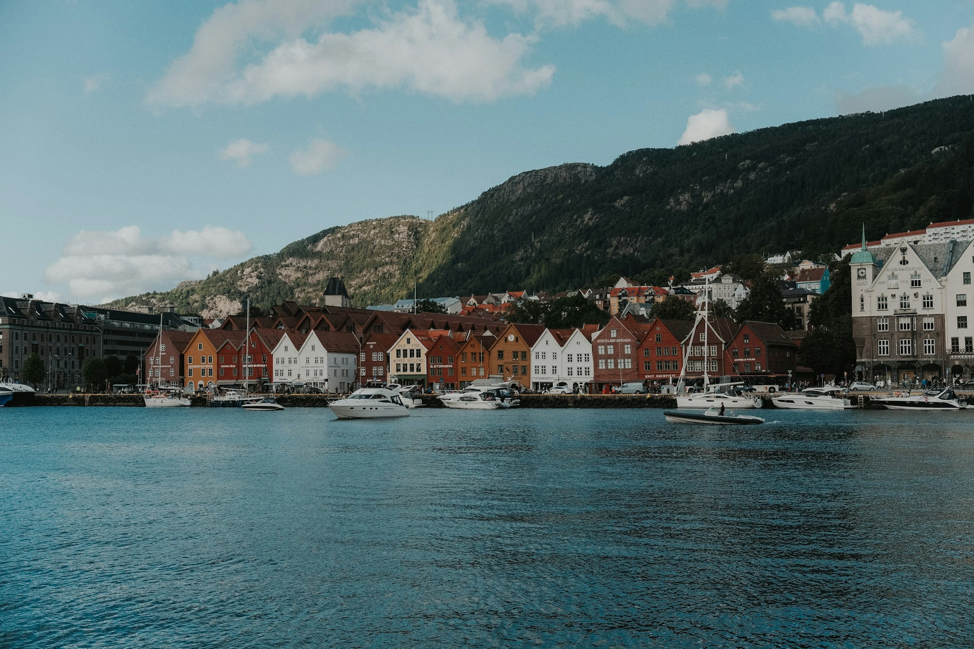The timber waterfront of Bryggen and Bergen harbour